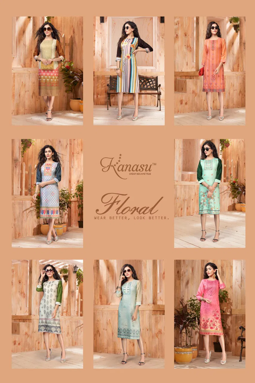 Kanasu Floral Latest Fancy Designer Ethnic Wear Rayon Printed Long Kurti Collection
